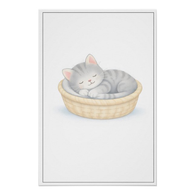 Sleeping Kitten Illustration – Premium Nursery Wal Poster (Front)