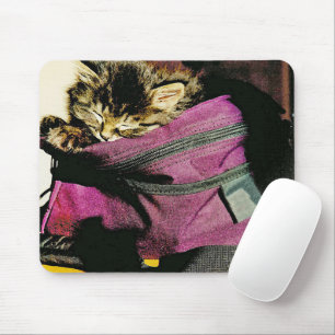 Sleeping Kitten In A Burgundy Purse Mouse Pad