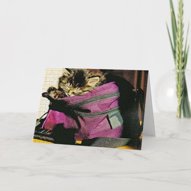 Sleeping Kitten In Purse Miss You Custom Card (Front)