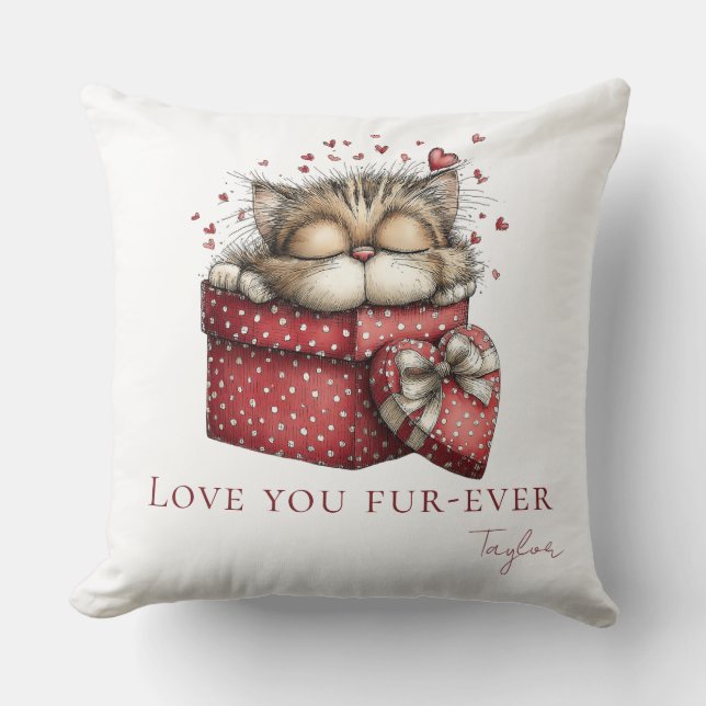 Sleeping Kitten Love You Fur-Ever Throw Pillow (Front)