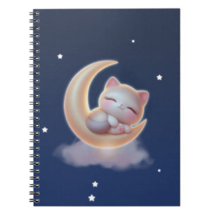 Sleeping Kitten on Moon – Cute Kawaii Cat Notebook