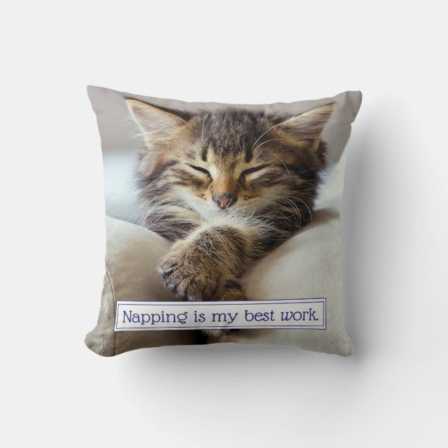 Sleeping Kitten Throw Pillow (Front)