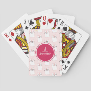 Sleeping Kitty Cat Pattern Monogram Playing Cards