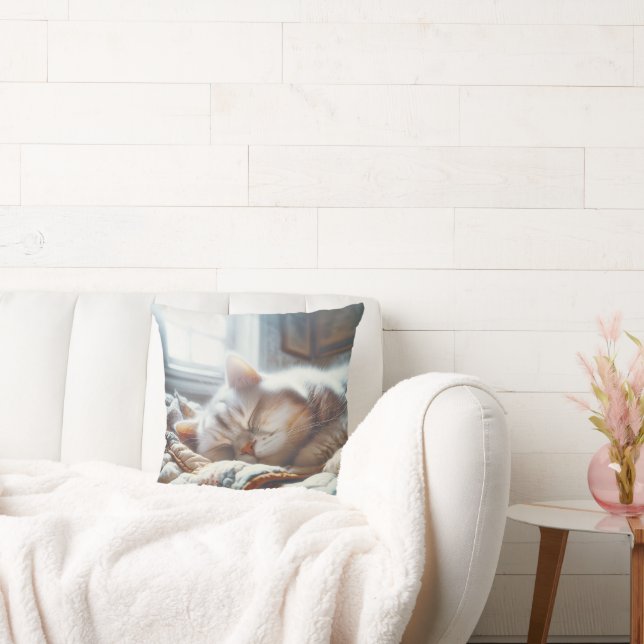 Sleeping Kitty On Old Quilt Throw Pillow (Couch)