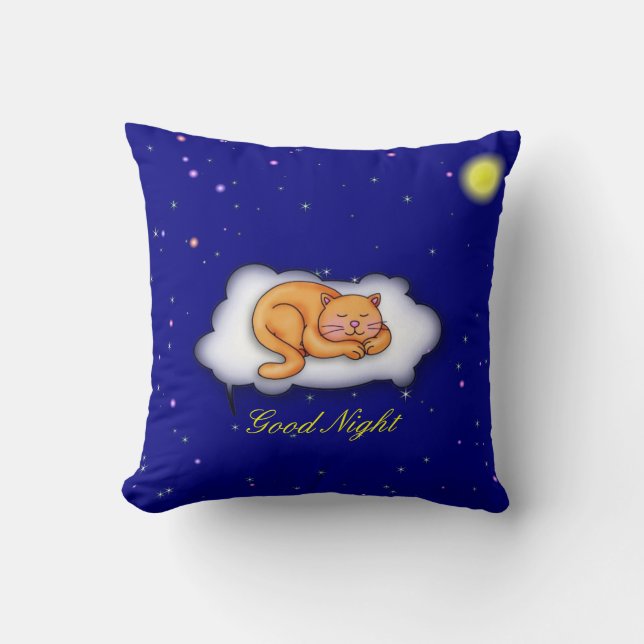 Sleeping Kitty Throw Pillow (Front)