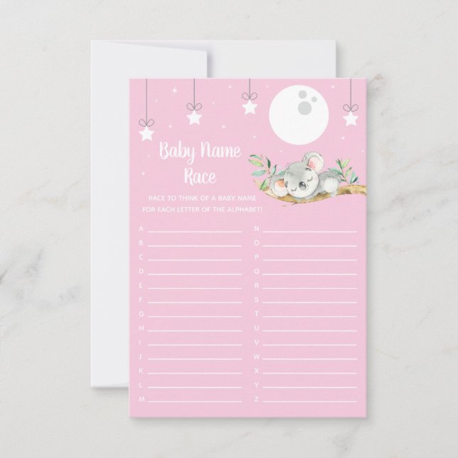 Sleeping Koala Baby Shower Game Baby Name Race Inv Invitation (Front)
