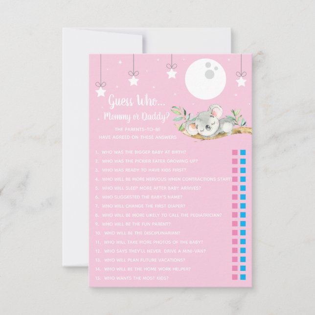 Sleeping Koala Baby Shower Game Guess Who?  Invita Invitation (Front)