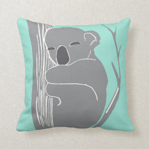 Sleeping Koala Grey and Mint Pillow