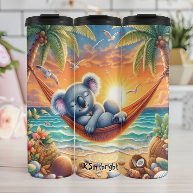 Sleeping Koala in Beach Hammock Thermal Tumbler (Creator Uploaded)