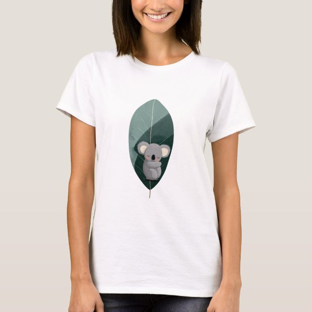 Sleeping Koala Leaf Illustration T-Shirt (Front)