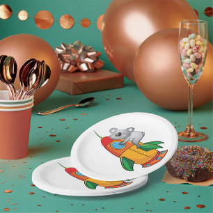 Sleeping Koala on Colourful Rocket Paper Plate