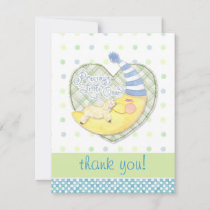 Sleeping Lamb & Man in Moon Baby Thank You Note Card