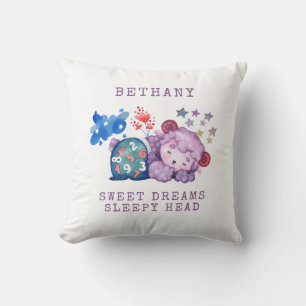 Sleeping Lamb Sweet Dreams Sleepy Head Name  Throw Pillow