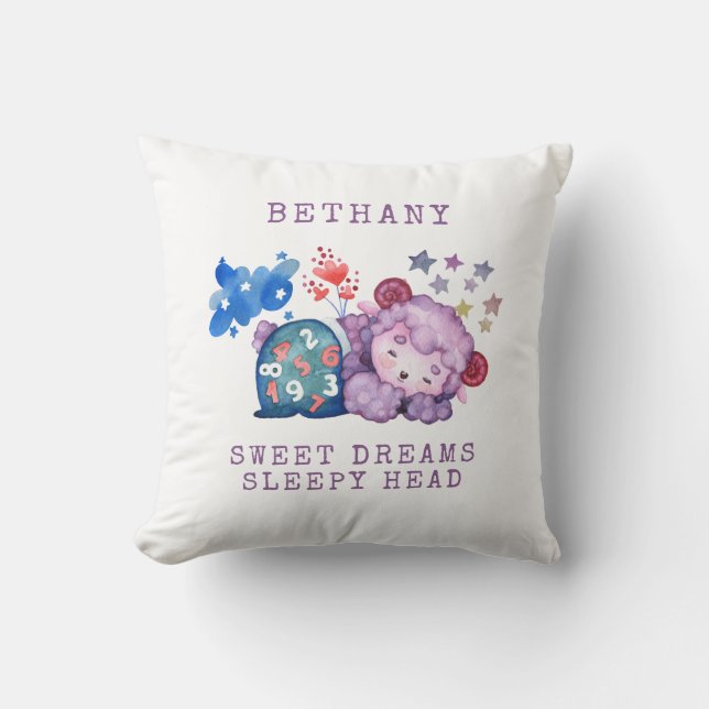 Sleeping Lamb Sweet Dreams Sleepy Head Name  Throw Pillow (Front)
