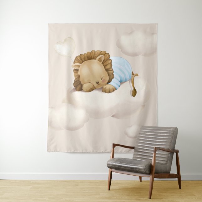 Sleeping Lion Virtual Shower Backdrop Tapestry (In Situ)