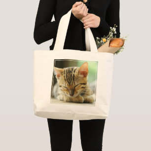Sleeping Little Baby Kitty Large Tote Bag