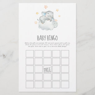 Sleeping Little Elephant Boy Baby Bingo Game Flyer