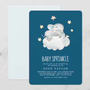 Sleeping Little Elephant Boy   Navy Baby Sprinkle Invitation