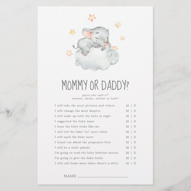 Sleeping Little Elephant Girl Mommy or Daddy Game (Front)