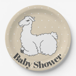 Sleeping Llama & White Swiss Dots Baby Shower Paper Plate