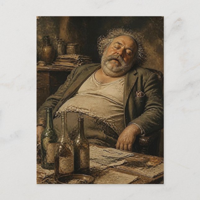 Sleeping Man and Wine Bottles Postcard (Front)
