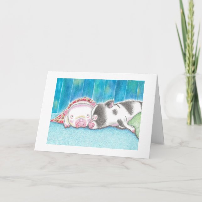 Sleeping Mini Pigs Piglets Folded Greeting Card (Front)