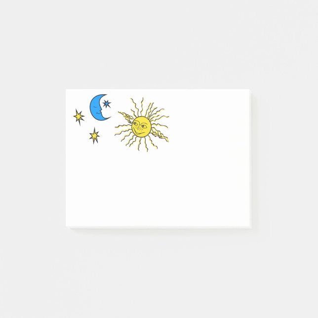 Sleeping moon and smiling sun post-it notes (Front)