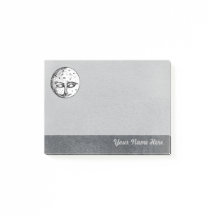 Sleeping Moon Face on Grey Post it Note