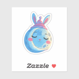 Sleeping Moon Sticker with Bunny Hat and Sparkly S