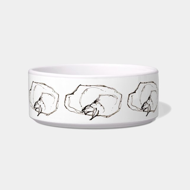 Sleeping Napping Cat Ink Drawing Ceramic Pet Bowl (Front)