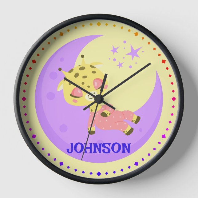 Sleeping on the Moon Baby Giraffe Clock (Front)