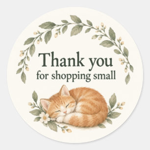 Sleeping Orange Cat Thank You Shopping Small Classic Round Sticker