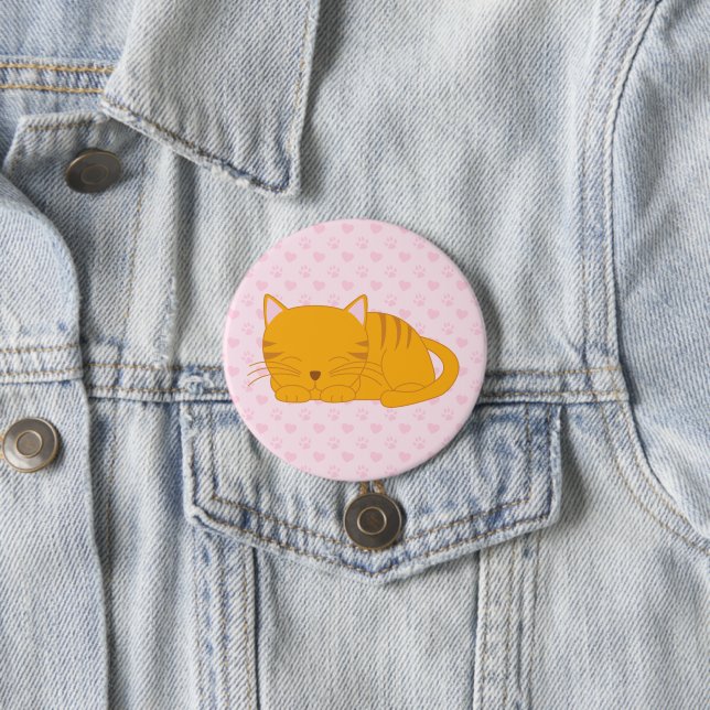 Sleeping Orange Tabby Cat 3 Inch Round Button (In Situ)