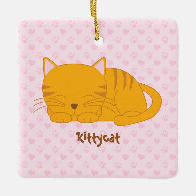 Sleeping Orange Tabby Cat Ceramic Ornament (Front)