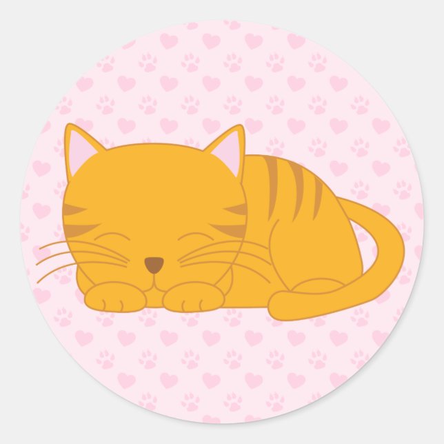 Sleeping Orange Tabby Cat Classic Round Sticker (Front)