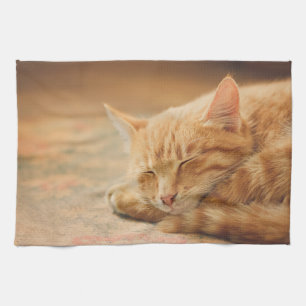 Sleeping Orange Tabby Cat Kitchen Towel