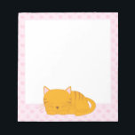 Sleeping Orange Tabby Cat Notepad<br><div class="desc">Adorable design features a sweet illustration of an orange tabby kitten taking a nap on a cute pink or blue hearts and paw prints pattern background.</div>
