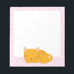 Sleeping Orange Tabby Cat Notepad<br><div class="desc">Adorable design features a sweet illustration of an orange tabby kitten taking a nap on a cute pink or blue hearts and paw prints pattern background.</div>