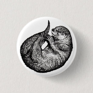 sleeping otter 1 inch round button
