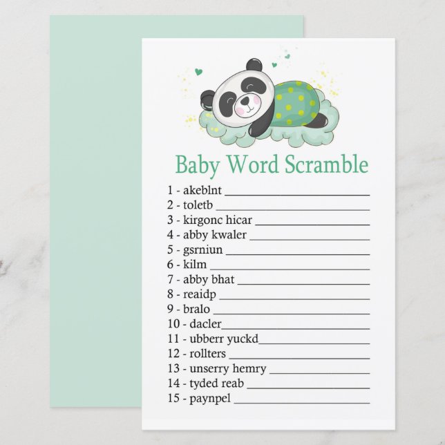 Sleeping panda Baby word scramble game (Front/Back)