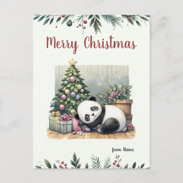 Sleeping panda holiday postcard (Front)