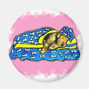 Sleeping Pink Airedale Magnet