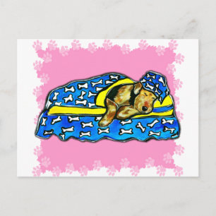 Sleeping Pink Airedale Postcard