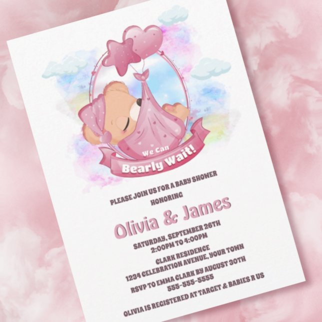  Sleeping Pink Teddy Baby Shower Invitation (Creator Uploaded)