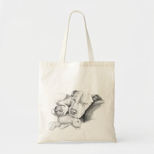 Sleeping Pitbull Sketch Tote Bag (Front)