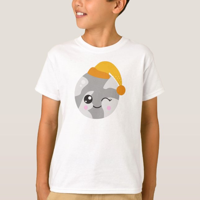 Sleeping Planet, Cute Planet, Planet With Nightcap T-Shirt (Front)