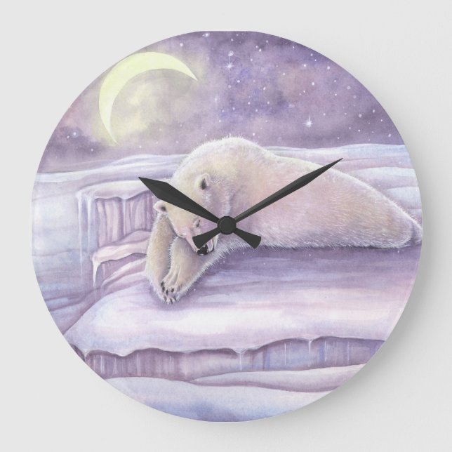 Sleeping Polar Bear Fantasy Wildlife Snuggly Bears Large Clock (Front)