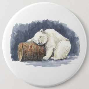 Sleeping polar bear, watercolor art 6 inch round button