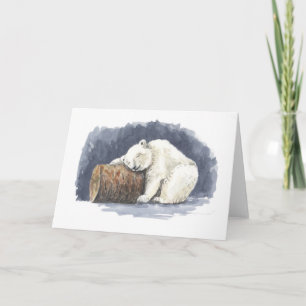 Sleeping polar bear, watercolor art card