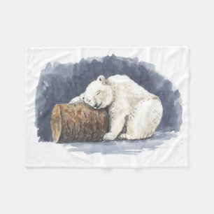 Sleeping polar bear, watercolor art fleece blanket